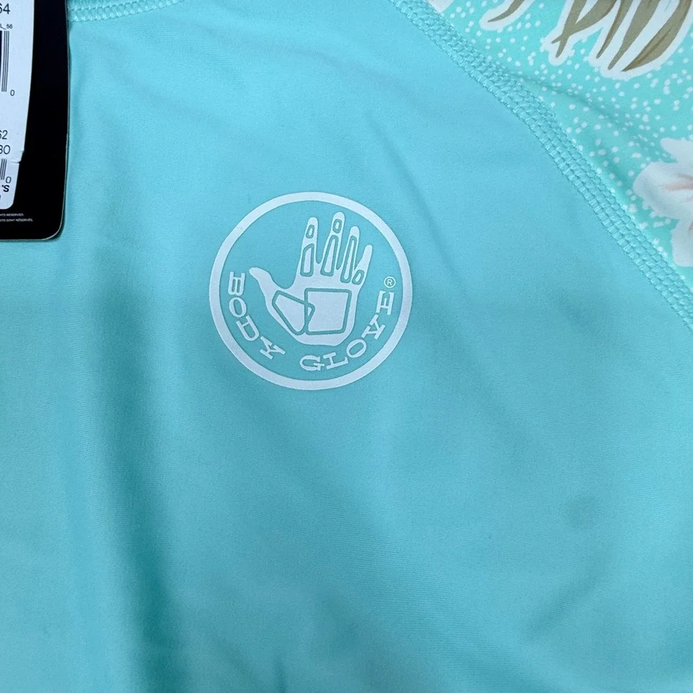 Body Glove Womens XL Rash Guard Aqua Blue Floral Long Sleeve 50 UPF Swim Top